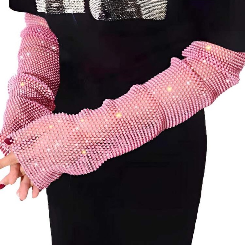 Fingerless Blinged Out Rhinestone Fishnet Gloves